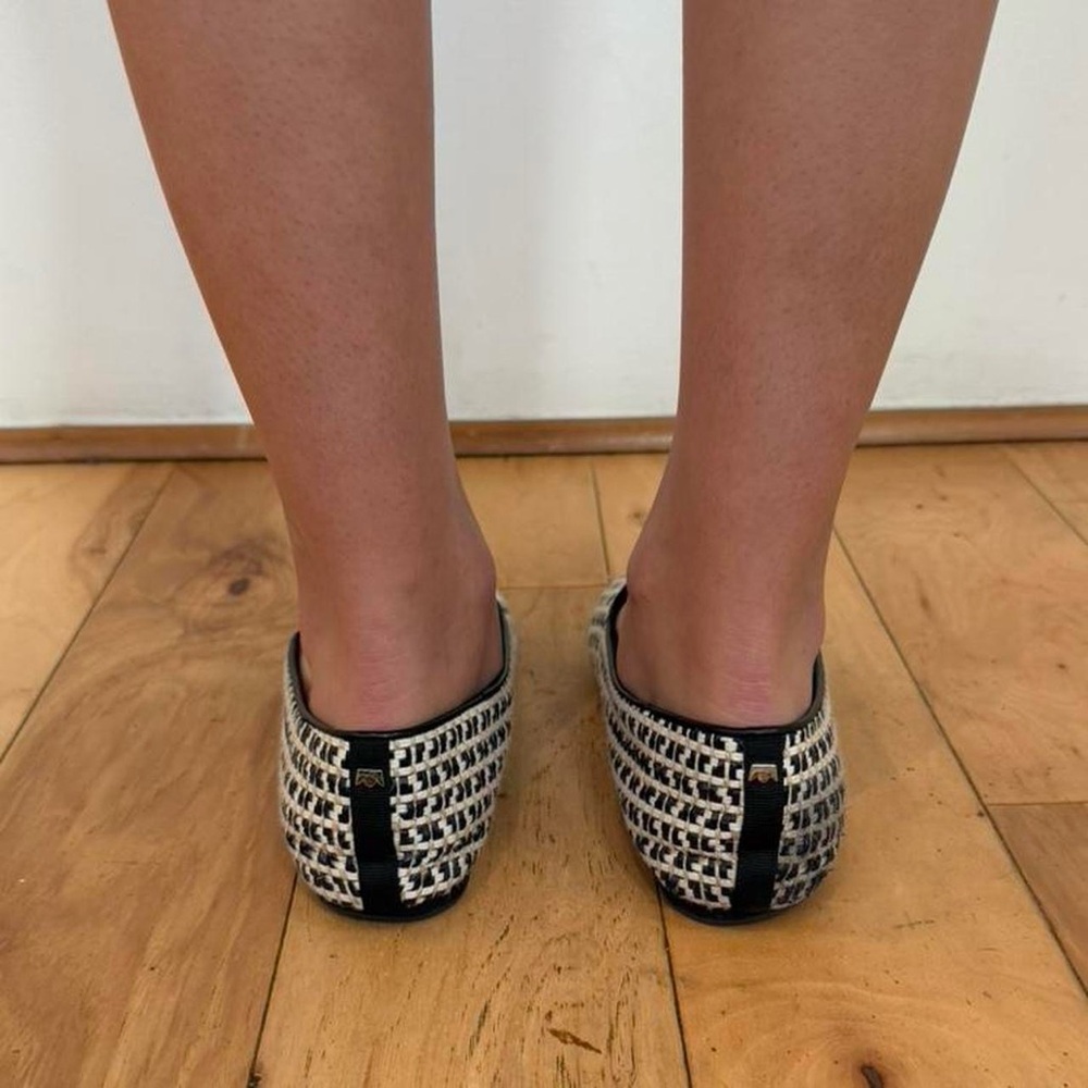 Birdies Black and White Woven Pointed-Toe Slip-Ons - Picture 4 of 6